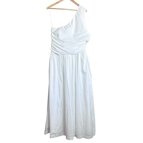 Abercrombie & Fitch Maxi Dress Size XL White One Shoulder Cutout High Slit - Picture 2 of 7